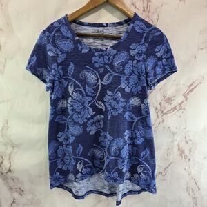 Chicos T Shirt Womens Small 0 Blue Floral Paisley Ultimate Tee Short Longline